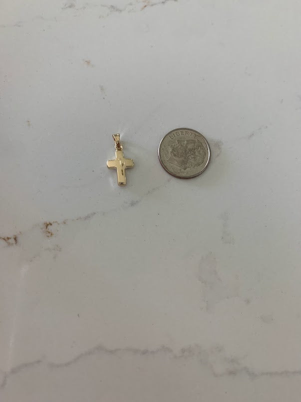 14K Solid Gold Puff Cross | Yellow Gold Cross | High Polish Cross | Catholic Pendant | 14K Solid Gold Cross Christian Pendant | Puff Cross | 12MM