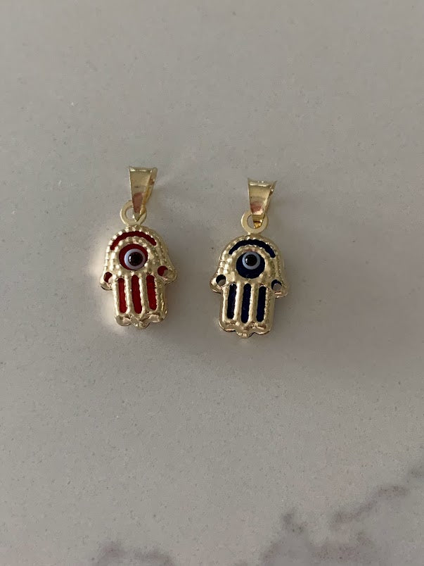 14K Solid Gold Dark Blue, Light Blue and Red Evil Eye Hamsa Pendant | Hamsa Evil Eye | Personalized Solid Gold Dainty Pendant | Protective Gold Charm