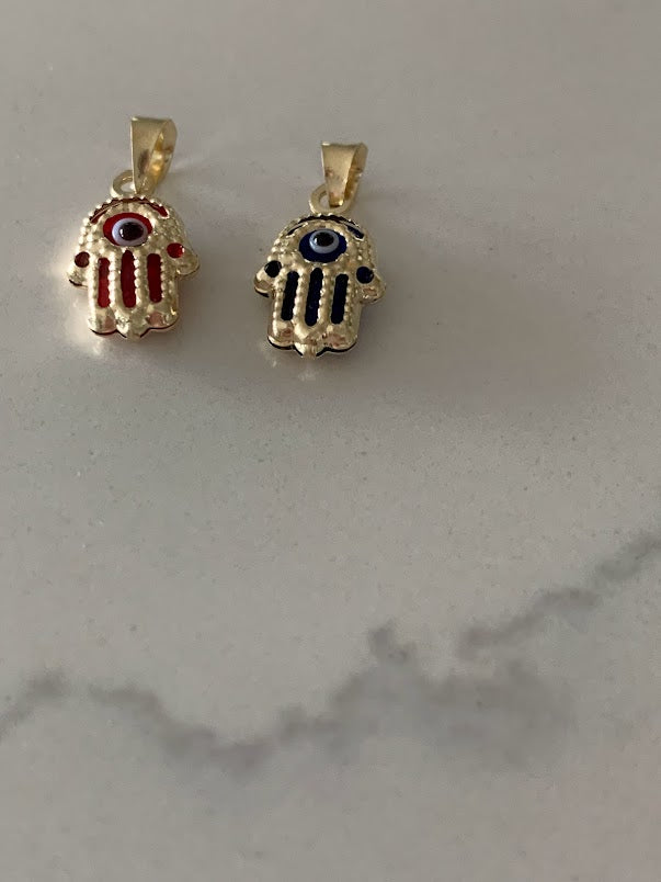 14K Solid Gold Dark Blue, Light Blue and Red Evil Eye Hamsa Pendant | Hamsa Evil Eye | Personalized Solid Gold Dainty Pendant | Protective Gold Charm