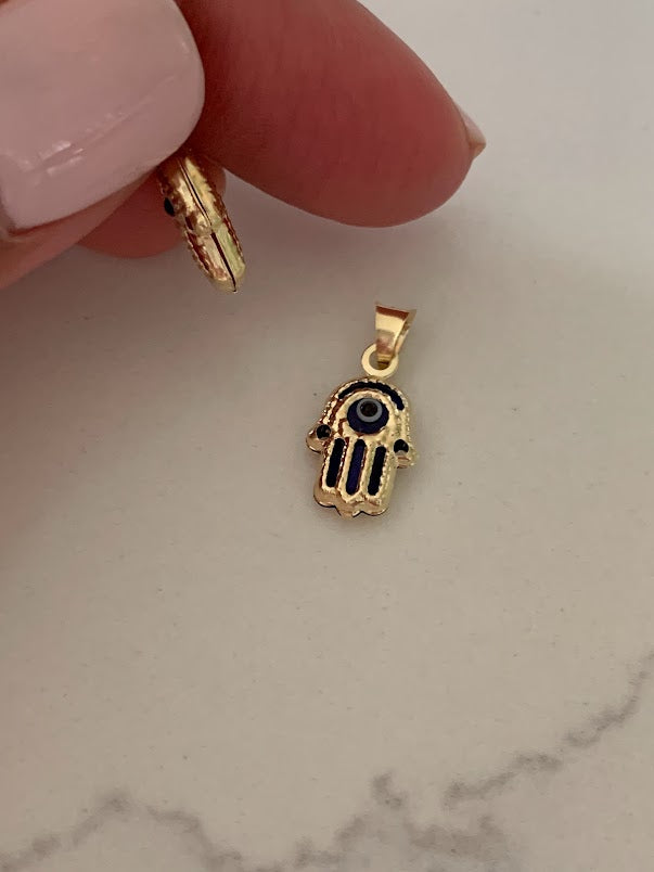 14K Solid Gold Dark Blue, Light Blue and Red Evil Eye Hamsa Pendant | Hamsa Evil Eye | Personalized Solid Gold Dainty Pendant | Protective Gold Charm