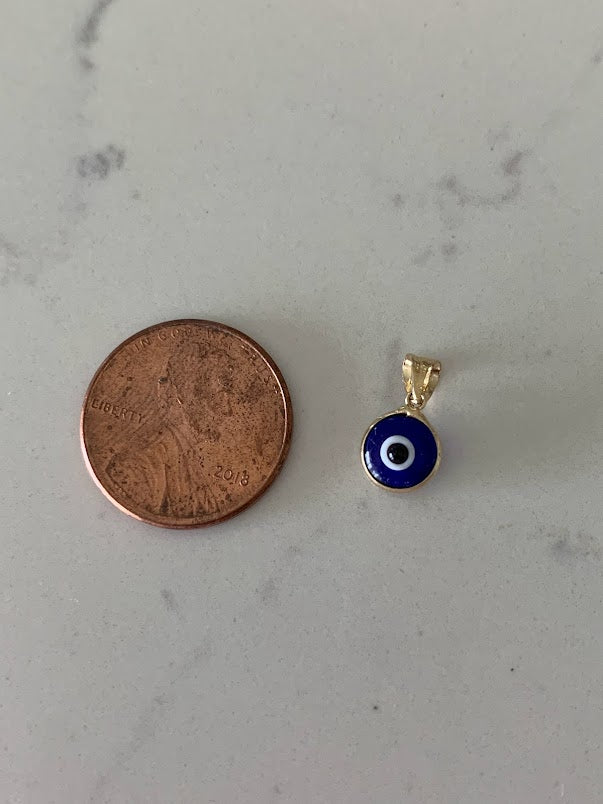 14K Solid Gold Blue Evil Eye Pendant | 6MM Diameter | Evil Eye Charms | Gold Charms | Protection Charms | Round Shape Evil Eye