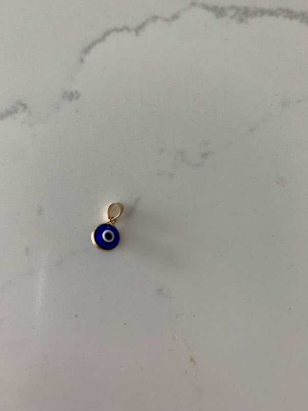 14K Solid Gold Blue Evil Eye Pendant | 6MM Diameter | Evil Eye Charms | Gold Charms | Protection Charms | Round Shape Evil Eye