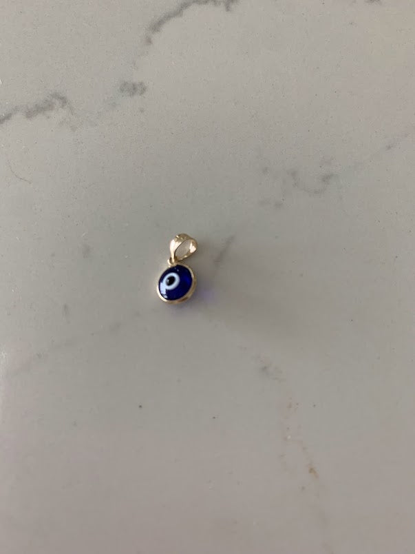 14K Solid Gold Blue Evil Eye Pendant | 6MM Diameter | Evil Eye Charms | Gold Charms | Protection Charms | Round Shape Evil Eye