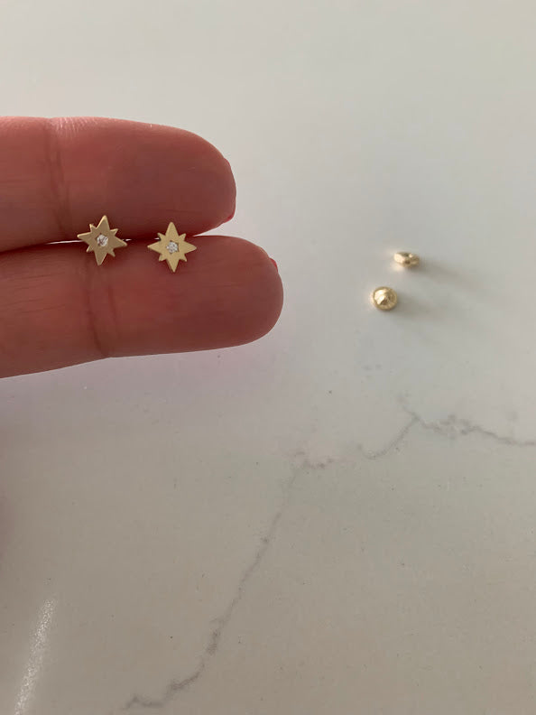14K Gold 6MM Starburst Studs Earrings, Star Earrings, Gold Studs, Celestial Earrings, Minimalist Style