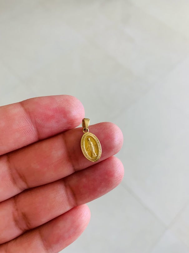 12MM 14K Solid Gold Virgin of Miracles | Yellow Gold Pendant | Catholic Pendant | 14K Solid Gold Pendant