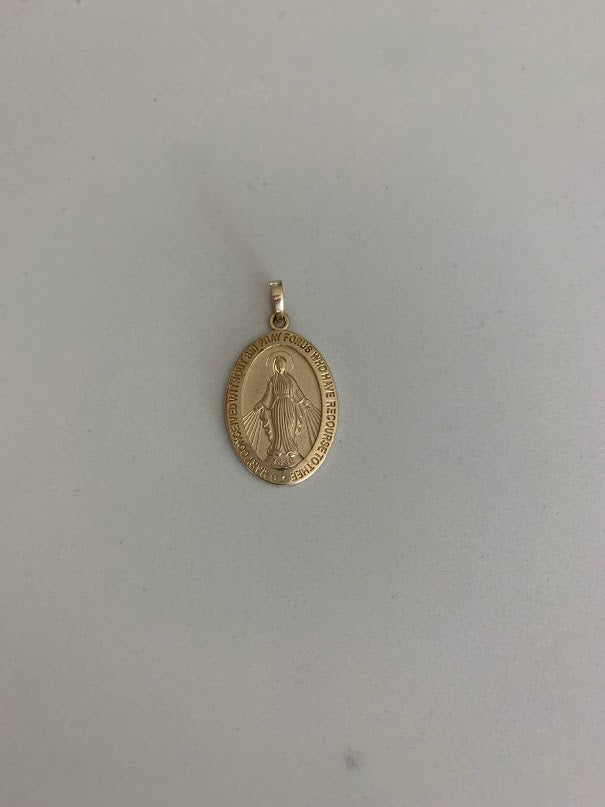21MM 14K Solid Gold Virgin of Miracles | Yellow Gold Pendant | Catholic Pendant | 14K Solid Gold Pendant