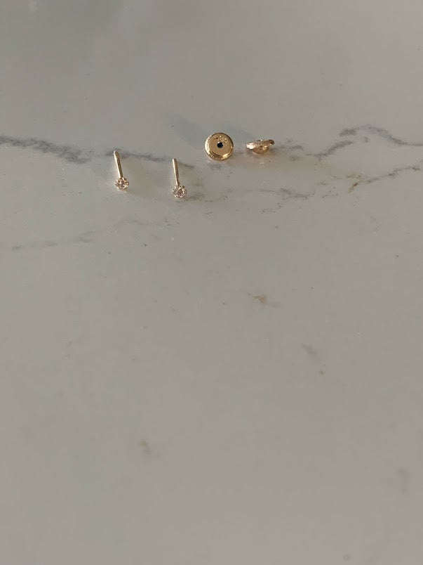 14K Gold 2MM CZ Solitaire Stud Earrings, Minimalist Earrings, Cubic Zirconia Gold Studs, Dainty Earrings, 14K Gold Earrings