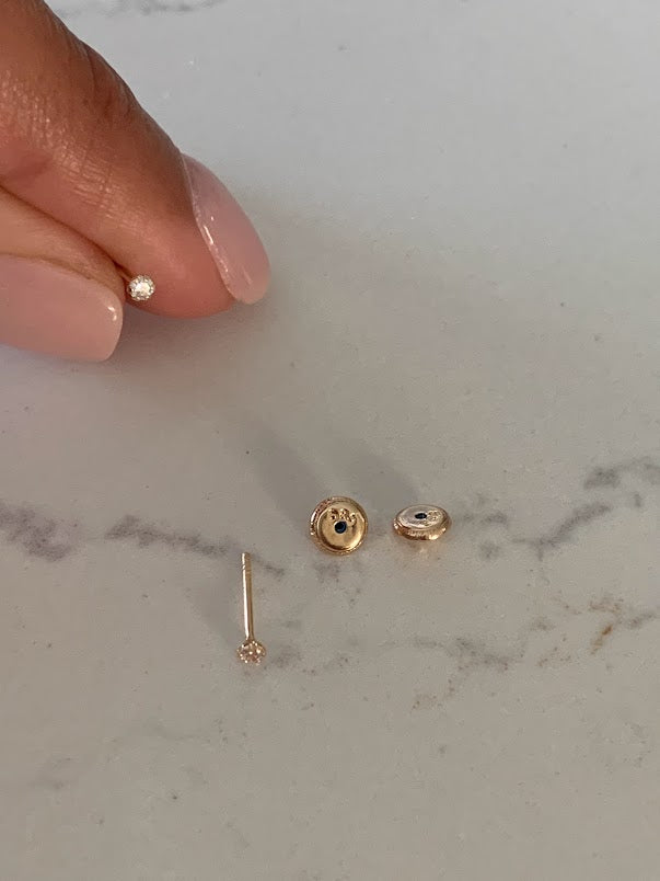 14K Gold 2MM CZ Solitaire Stud Earrings, Minimalist Earrings, Cubic Zirconia Gold Studs, Dainty Earrings, 14K Gold Earrings