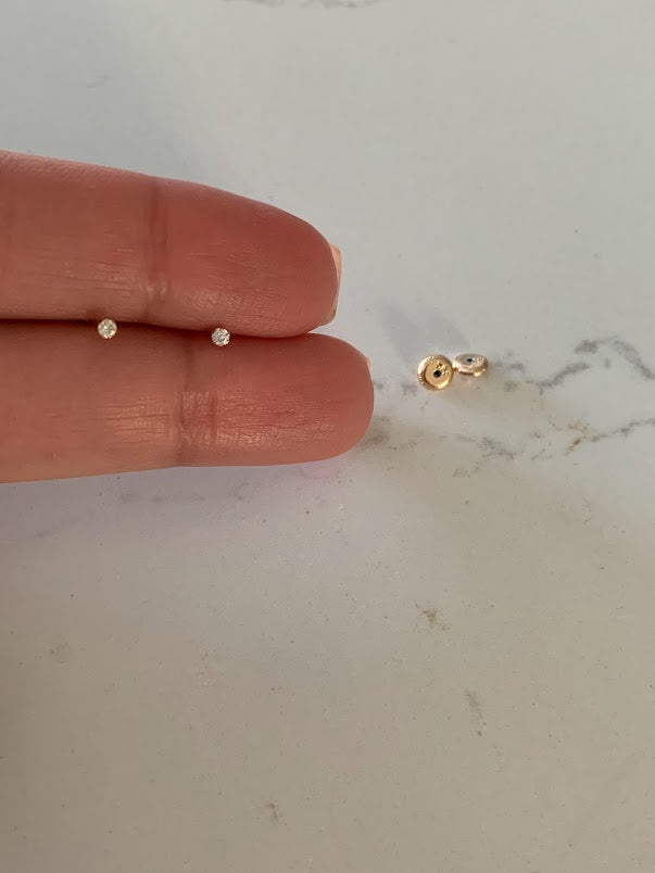 14K Gold 2MM CZ Solitaire Stud Earrings, Minimalist Earrings, Cubic Zirconia Gold Studs, Dainty Earrings, 14K Gold Earrings