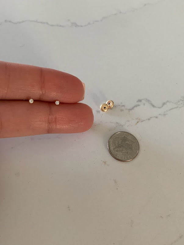 14K Gold 2MM CZ Solitaire Stud Earrings, Minimalist Earrings, Cubic Zirconia Gold Studs, Dainty Earrings, 14K Gold Earrings