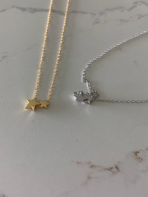 Double Star Necklace, Star Necklace, Dainty Gold Necklace, Gifts for her, Delicate Star Necklace, Gold Star Necklace