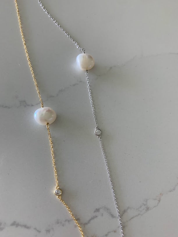 Pearl Necklace in Sterling Silver and Gold Vermeil