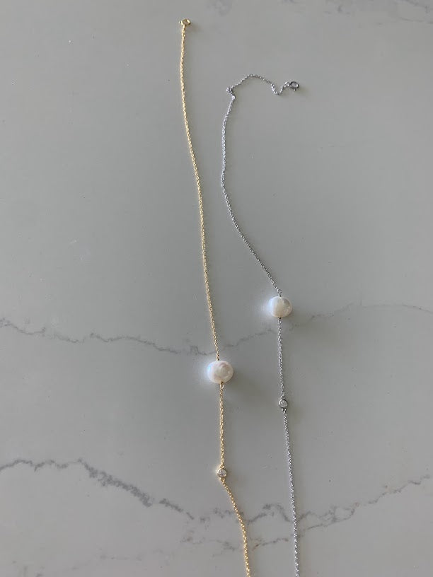 Pearl Necklace in Sterling Silver and Gold Vermeil