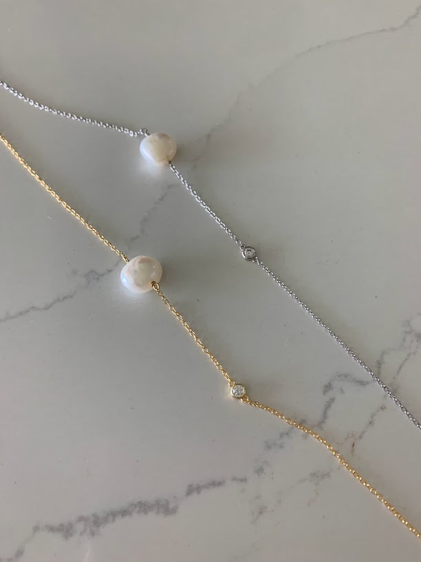 Pearl Necklace in Sterling Silver and Gold Vermeil