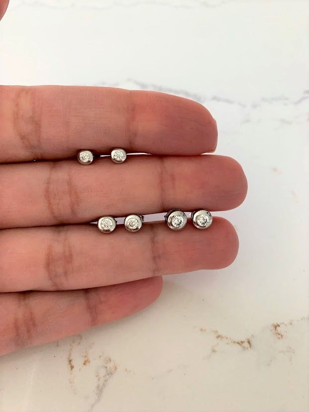 14K Gold Bezel Stud Earrings, Bezel Set Earrings Studs, 14k White Gold Earrings, White Gold Bezel Studs, 4MM, 5MM, 6MM, Bezel Studs