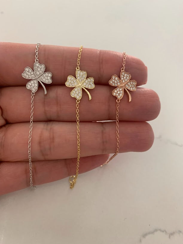15MM High Quality Four Clover Leaf Bracelet | Gold Vermeil | Adjustable Bracelet | Gift for her | Sterling Silver Bracelet