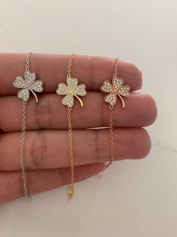 15MM High Quality Four Clover Leaf Bracelet | Gold Vermeil | Adjustable Bracelet | Gift for her | Sterling Silver Bracelet