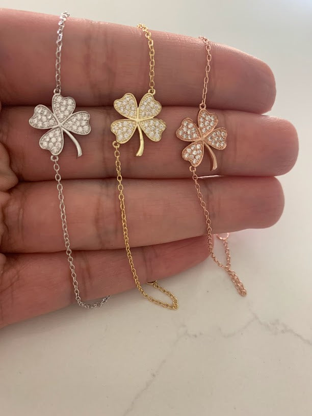 15MM High Quality Four Clover Leaf Bracelet | Gold Vermeil | Adjustable Bracelet | Gift for her | Sterling Silver Bracelet