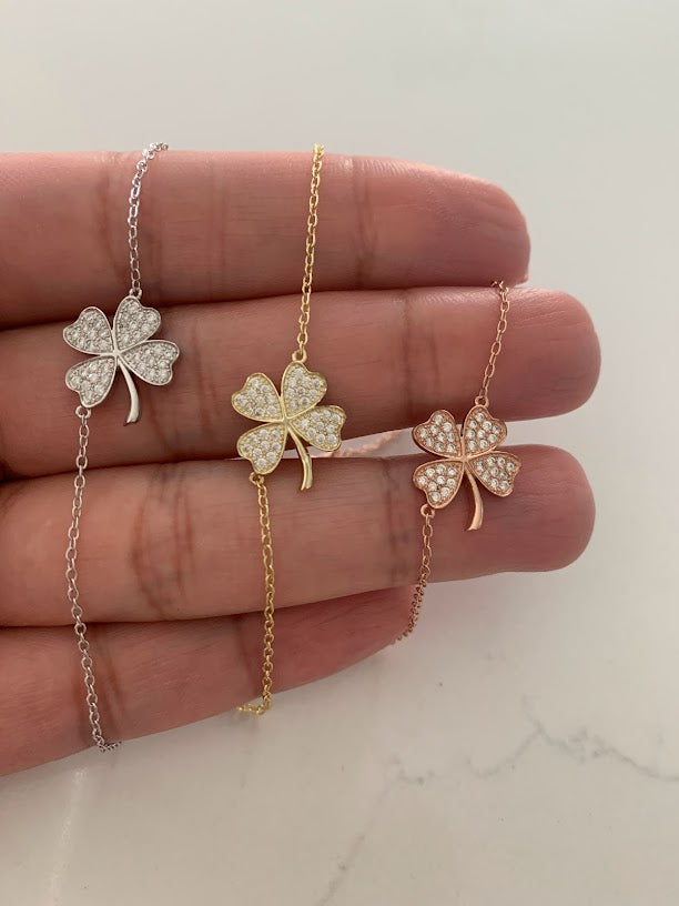 15MM High Quality Four Clover Leaf Bracelet | Gold Vermeil | Adjustable Bracelet | Gift for her | Sterling Silver Bracelet