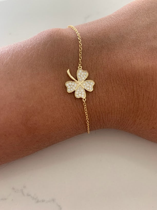 15MM High Quality Four Clover Leaf Bracelet | Gold Vermeil | Adjustable Bracelet | Gift for her | Sterling Silver Bracelet