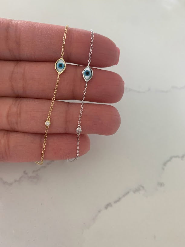 Evil Eye Bracelet in Sterling Silver, Evil Eye Bracelet, Guardian Angel Bracelet, Evil Eye, Gold Sterling Silver Bracelet