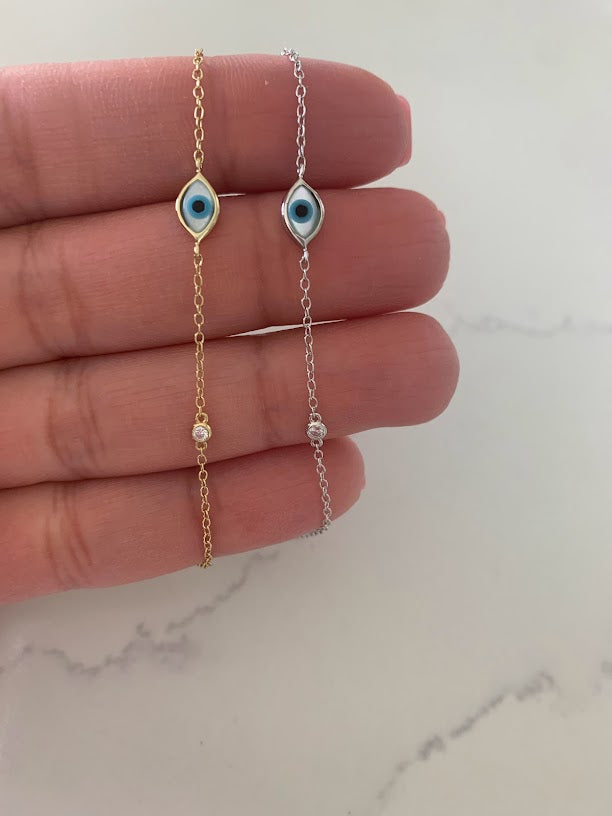Evil Eye Bracelet in Sterling Silver, Evil Eye Bracelet, Guardian Angel Bracelet, Evil Eye, Gold Sterling Silver Bracelet