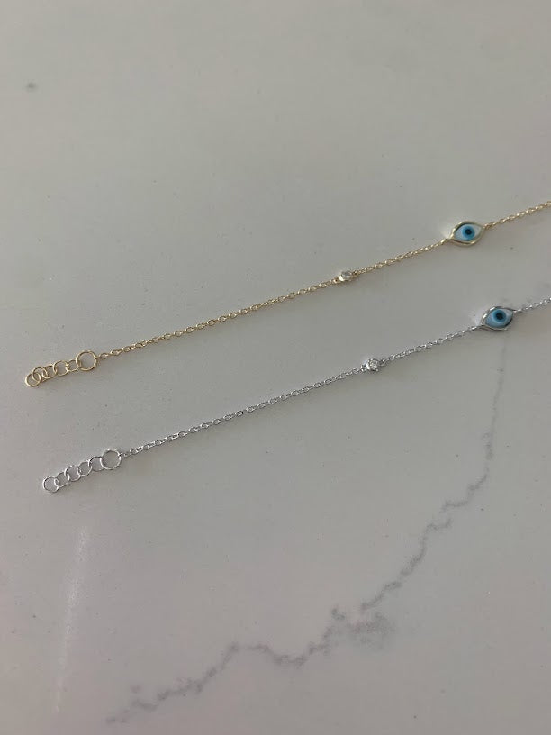 Evil Eye Bracelet in Sterling Silver, Evil Eye Bracelet, Guardian Angel Bracelet, Evil Eye, Gold Sterling Silver Bracelet