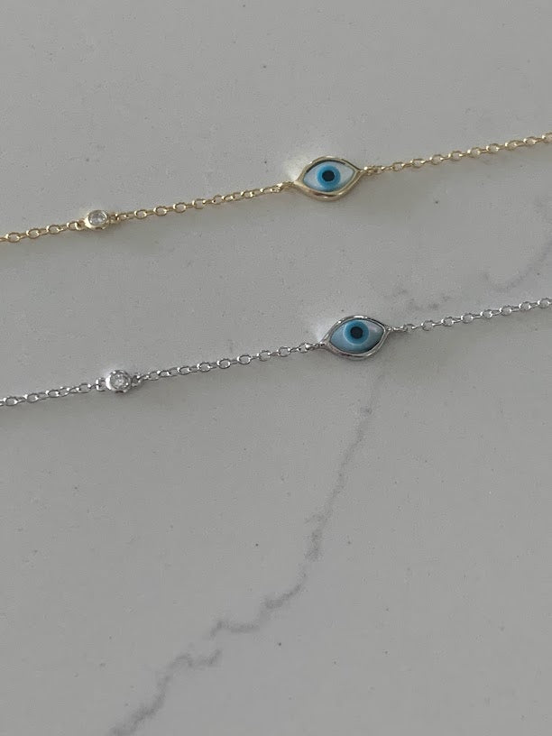 Evil Eye Bracelet in Sterling Silver, Evil Eye Bracelet, Guardian Angel Bracelet, Evil Eye, Gold Sterling Silver Bracelet