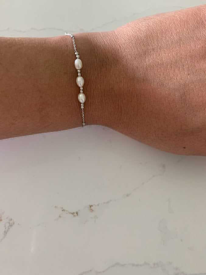 Triple Pearl Bracelet in Sterling Silver