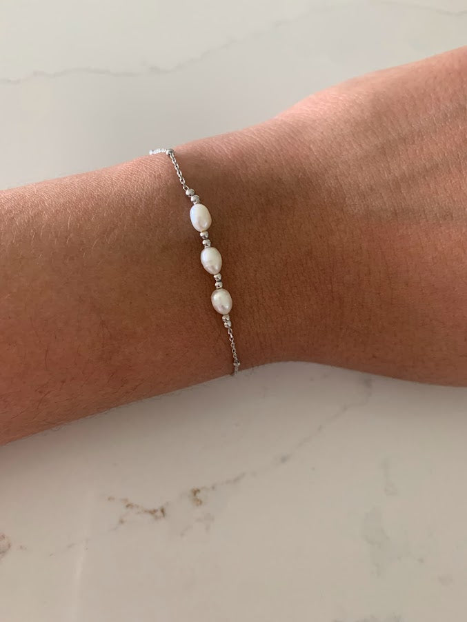 Triple Pearl Bracelet in Sterling Silver