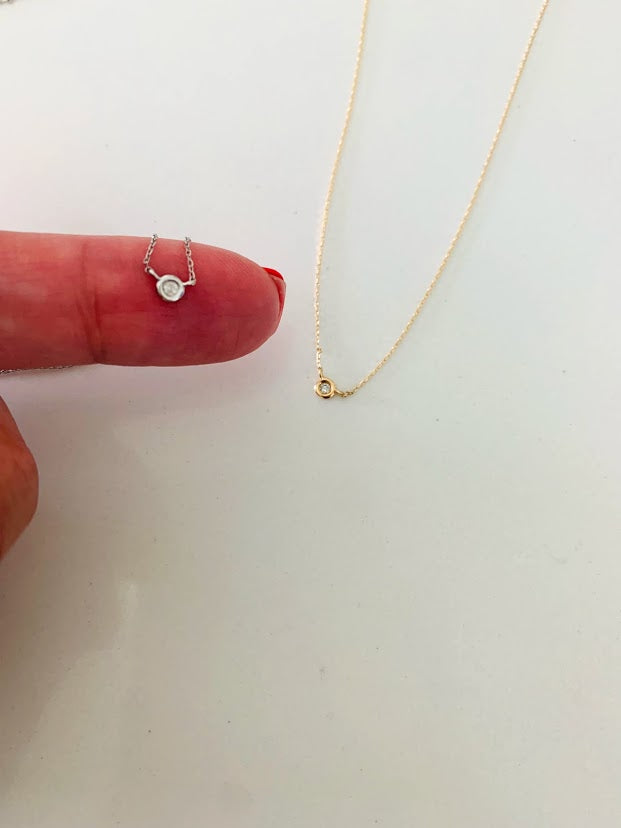 14K Gold 3.5MM Diamond Round Bezel | Solitaire Necklace