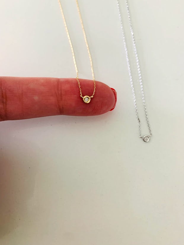 14K Gold 3.5MM Diamond Round Bezel | Solitaire Necklace