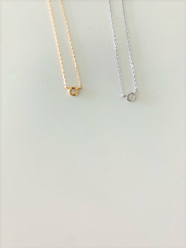 14K Gold 3.5MM Diamond Round Bezel | Solitaire Necklace
