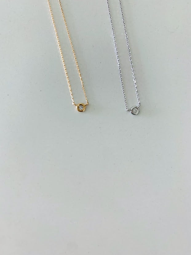 14K Gold 3.5MM Diamond Round Bezel | Solitaire Necklace