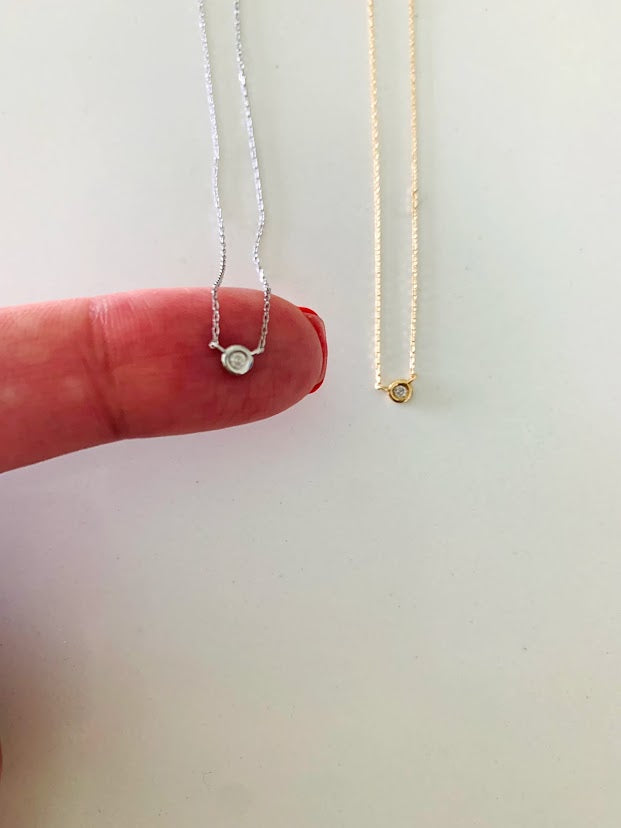 14K Gold 3.5MM Diamond Round Bezel | Solitaire Necklace