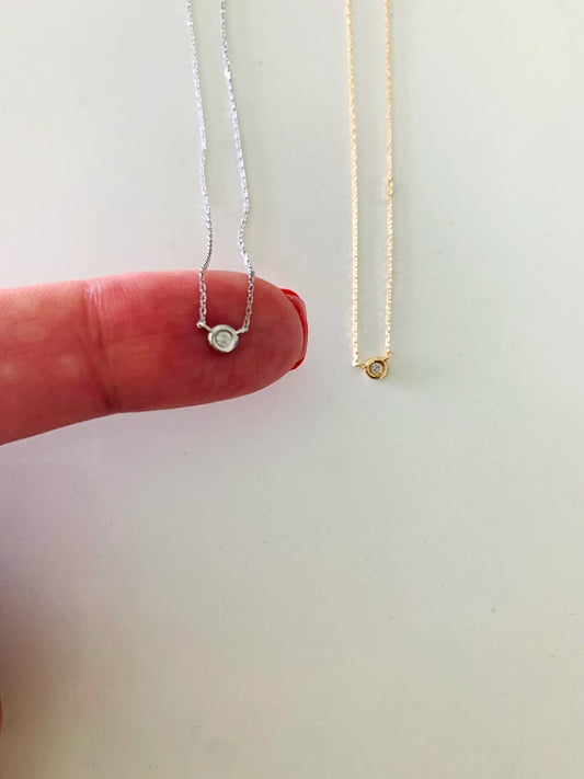 14K Gold 3.5MM Diamond Round Bezel | Solitaire Necklace