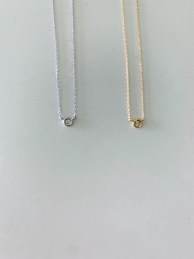 14K Gold 3.5MM Diamond Round Bezel | Solitaire Necklace