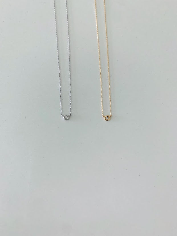 14K Gold 3.5MM Diamond Round Bezel | Solitaire Necklace