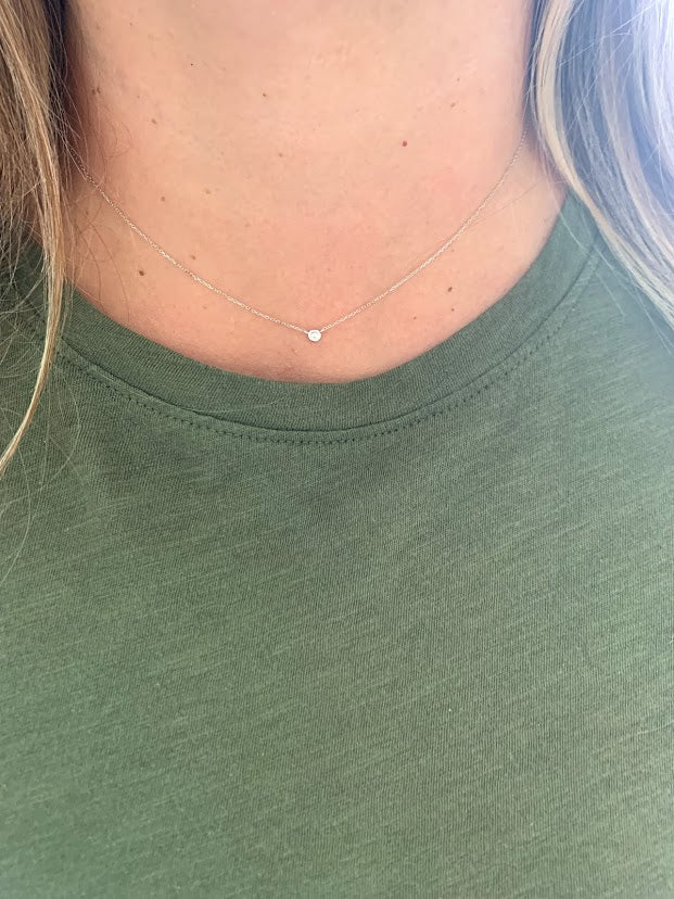 14K Gold 3.5MM Diamond Round Bezel | Solitaire Necklace