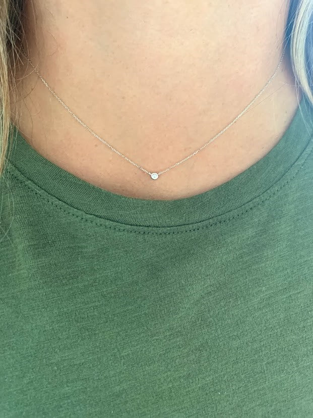 14K Gold 3.5MM Diamond Round Bezel | Solitaire Necklace