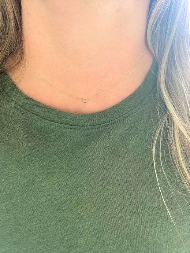 14K Gold 3.5MM Diamond Round Bezel | Solitaire Necklace