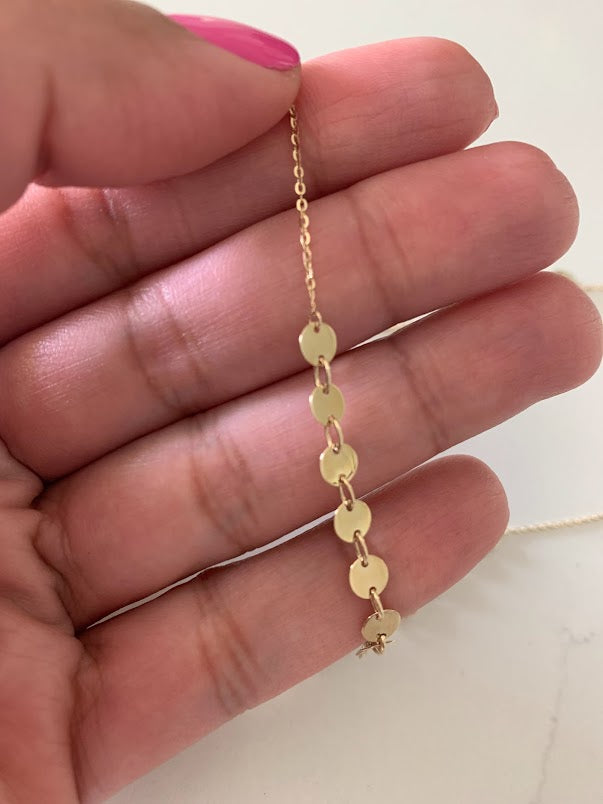 14k Solid Gold Adjustable Disc Choker Necklace, Dainty Necklace, Layering Necklace, 16"/18" Necklace
