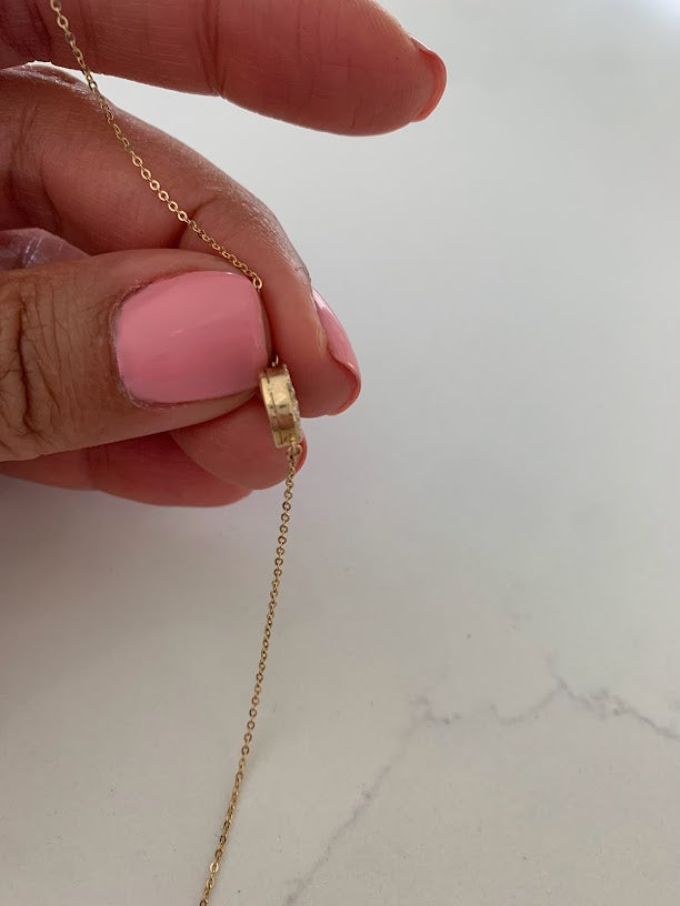 14K Gold Evil Eye Bracelet , Mother of Pearl Evil Eye, 9mm Round Eye, 7" + 1" in Length, Spring Clasp, Dainty Chain Bracelet