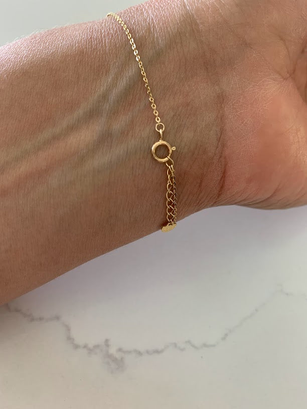 14K Gold Evil Eye Bracelet , Mother of Pearl Evil Eye, 9mm Round Eye, 7" + 1" in Length, Spring Clasp, Dainty Chain Bracelet