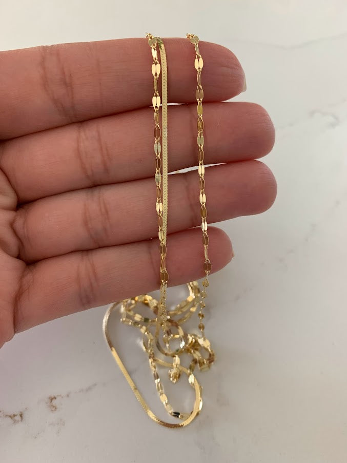 Mirror Herringbone Trio Necklace in Gold over Sterling Silver | Excellent Quality