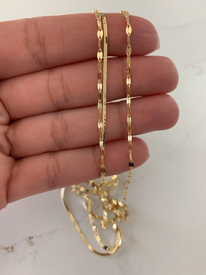 Mirror Herringbone Trio Necklace in Gold over Sterling Silver | Excellent Quality