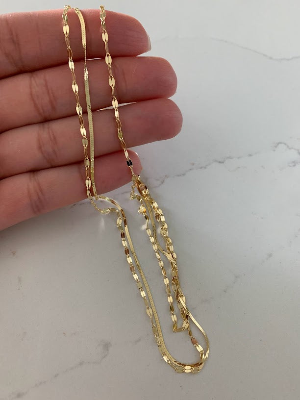 Mirror Herringbone Trio Necklace in Gold over Sterling Silver | Excellent Quality