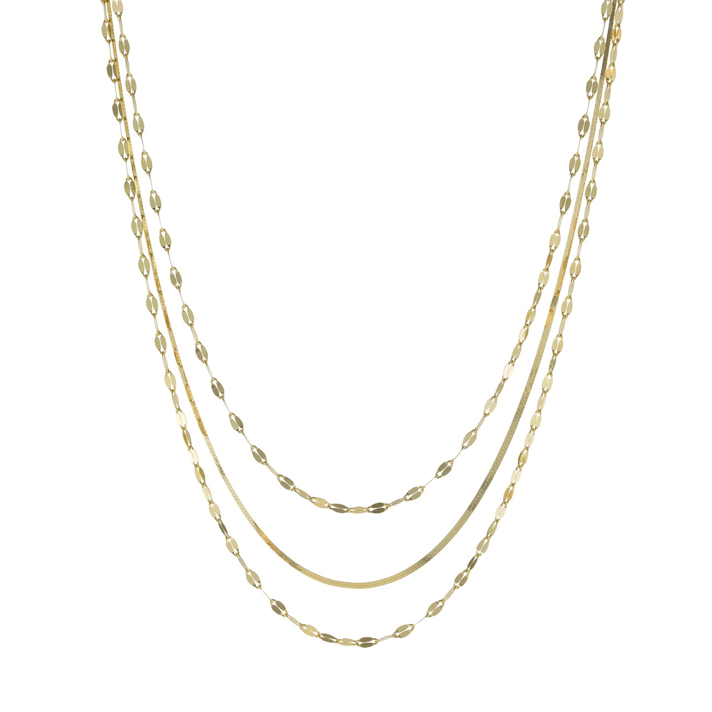 Mirror Herringbone Trio Necklace in Gold over Sterling Silver | Excellent Quality