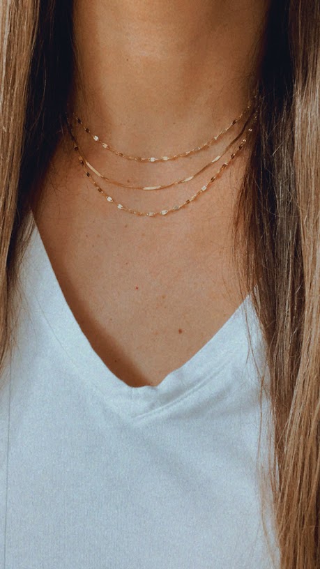 Mirror Herringbone Trio Necklace in Gold over Sterling Silver | Excellent Quality