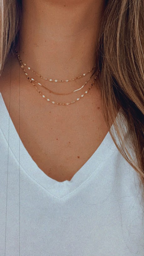 Mirror Herringbone Trio Necklace in Gold over Sterling Silver | Excellent Quality